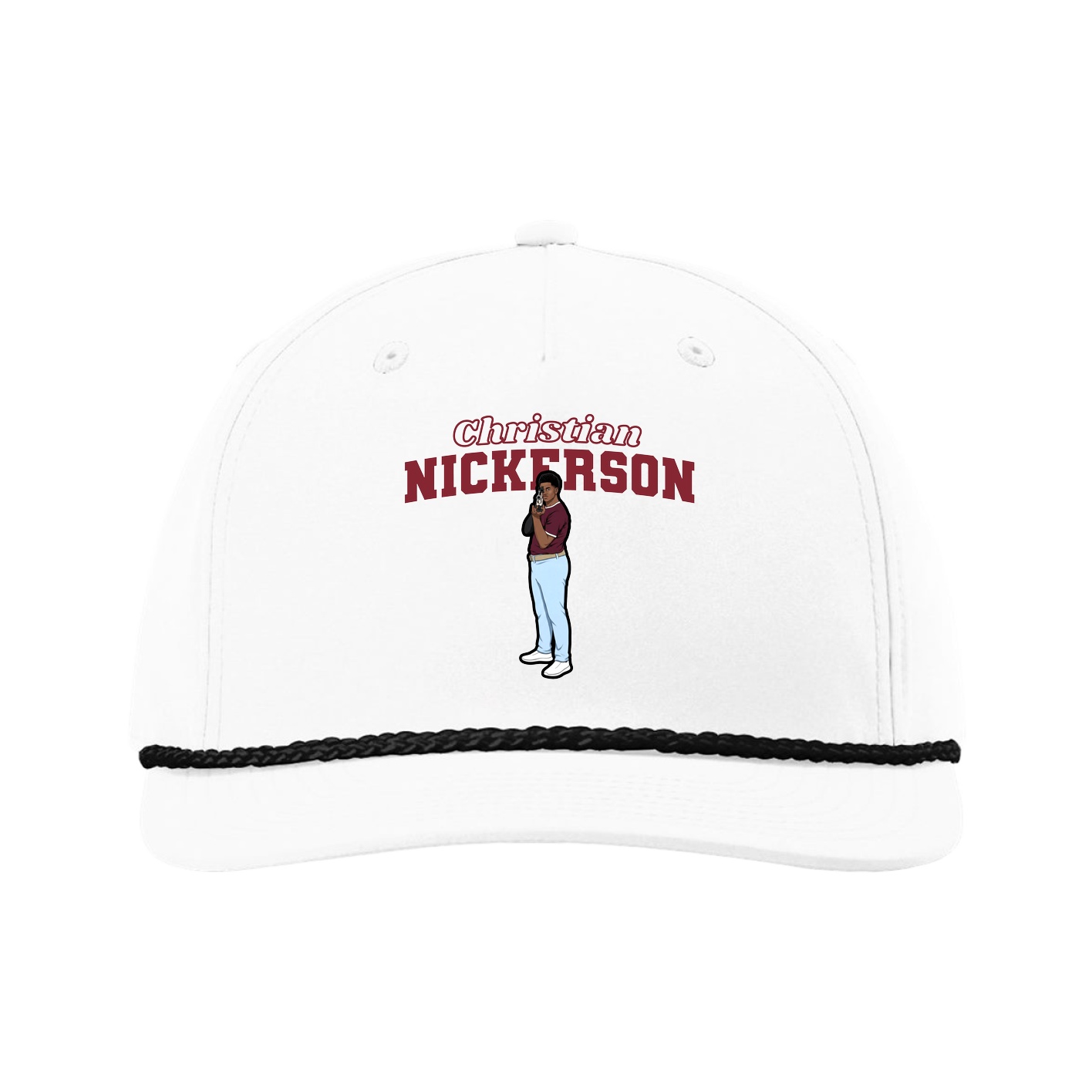 Five-Panel Classic Rope Cap — Name Arch in White