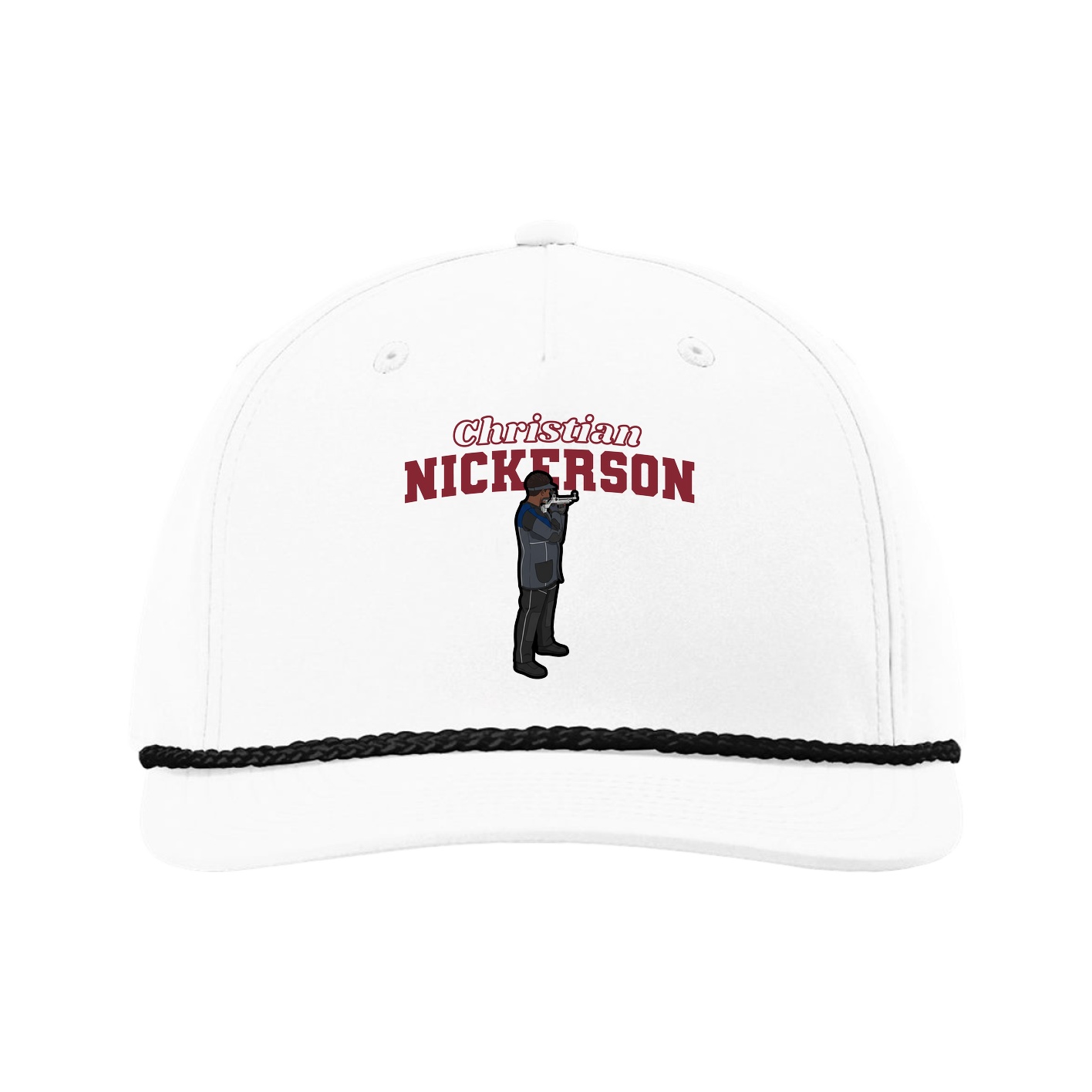 Five-Panel Classic Rope Cap — Name Arch in White