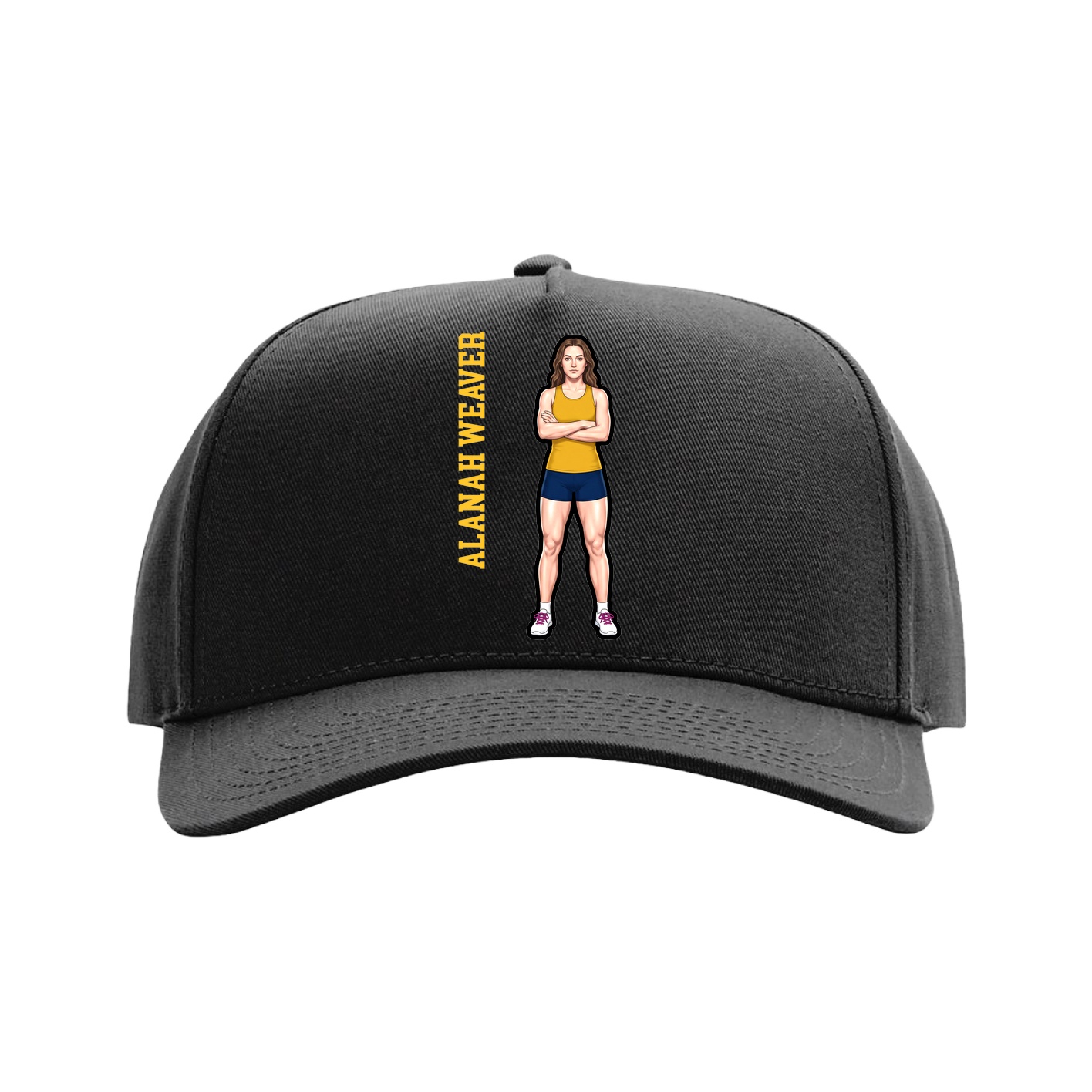 Full Fabric Five-Panel Champ Cap — Name Vertical in Black