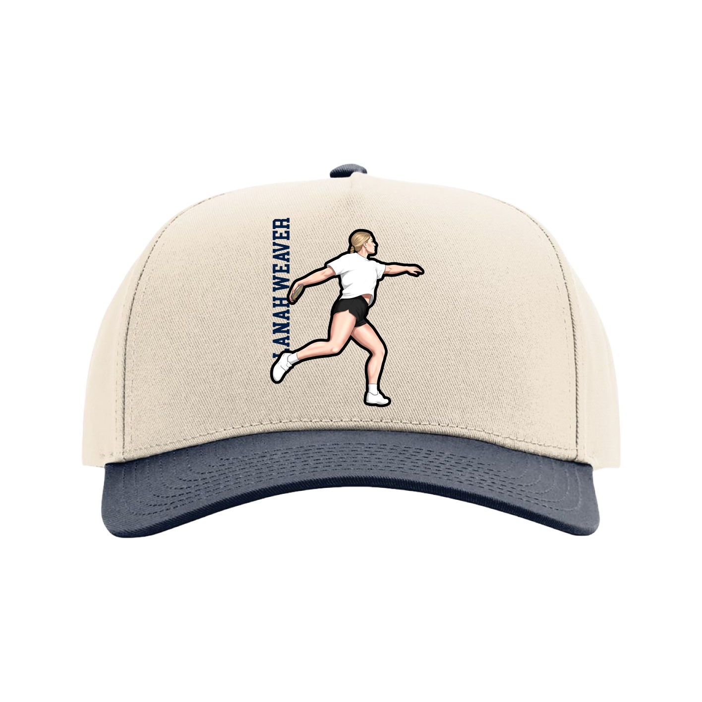 Full Fabric Five-Panel Champ Cap — Name Vertical in Cream/Navy