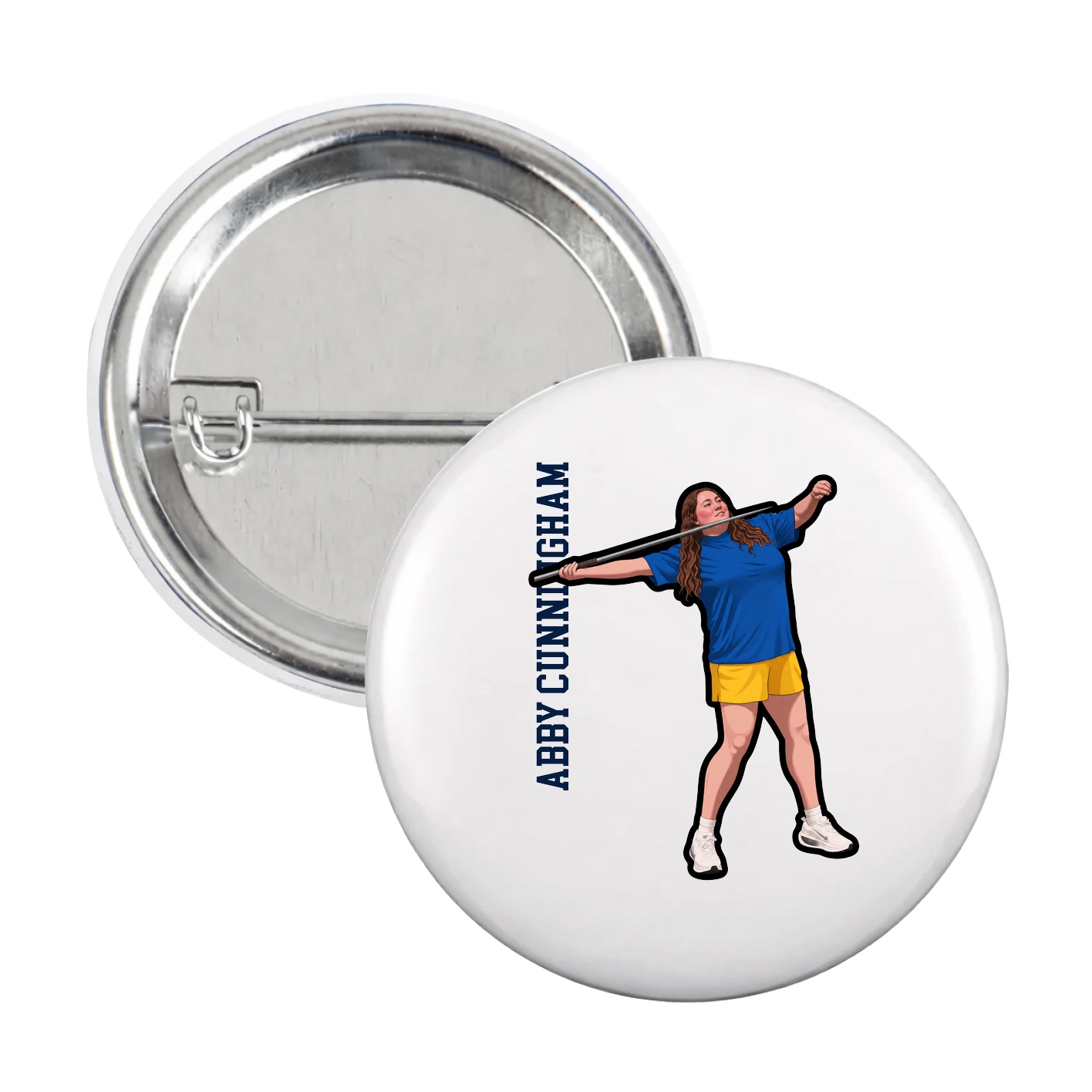 Game Day Button — Name Vertical in White