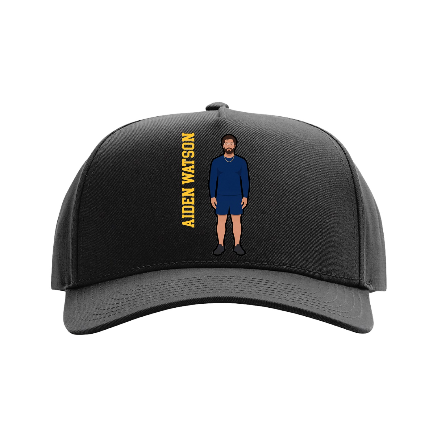 Full Fabric Five-Panel Champ Cap — Name Vertical in Black