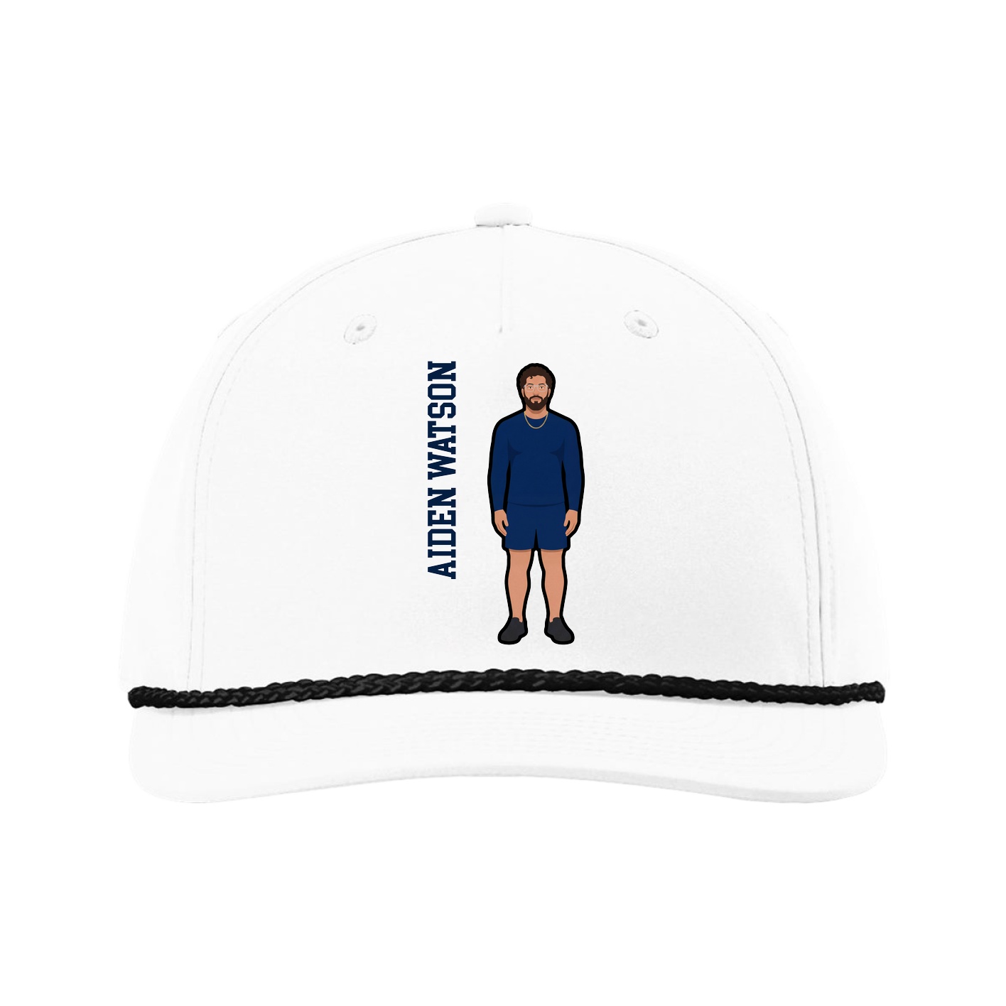 Five-Panel Classic Rope Cap — Name Vertical in White