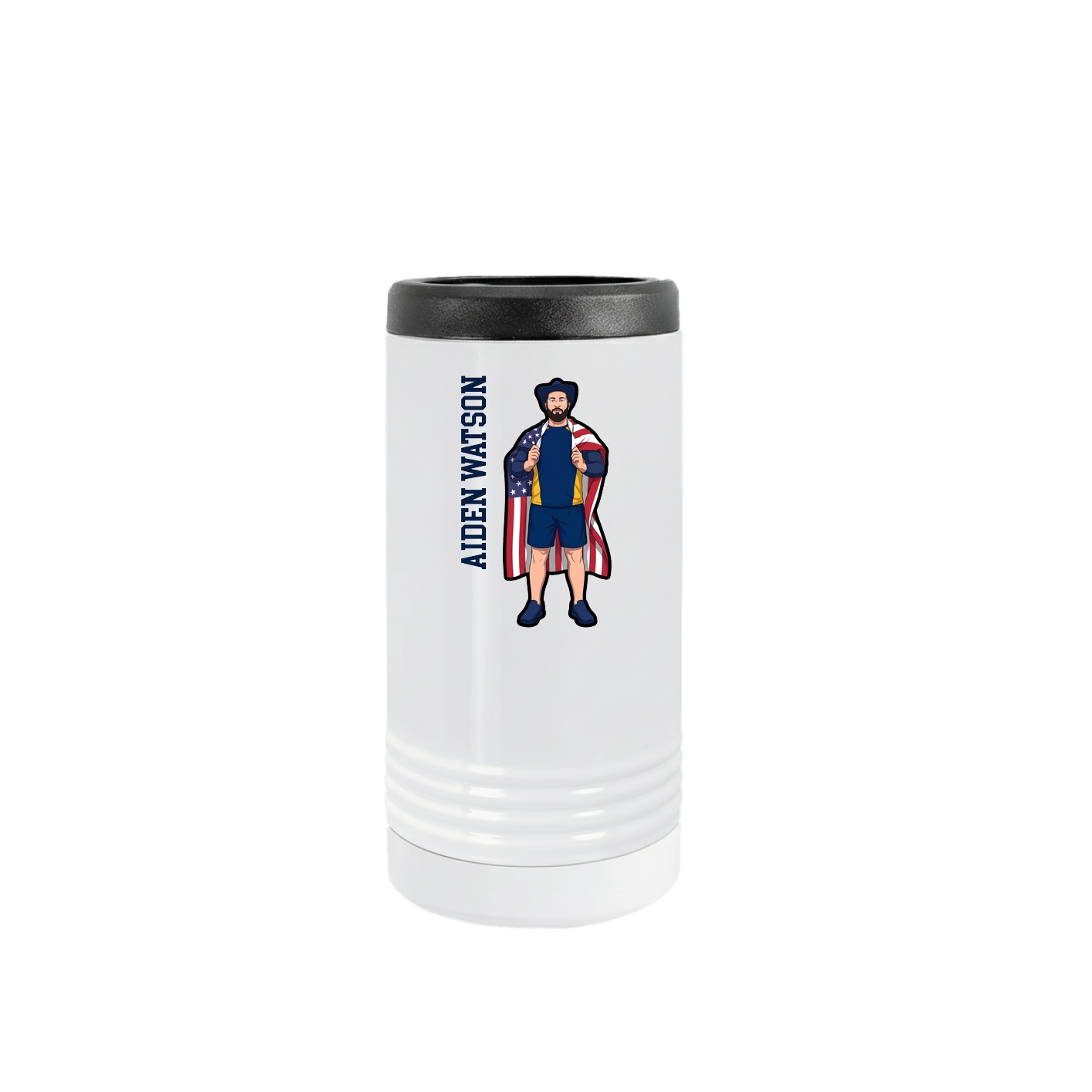 Slim Beverage Holder — Name Vertical in White