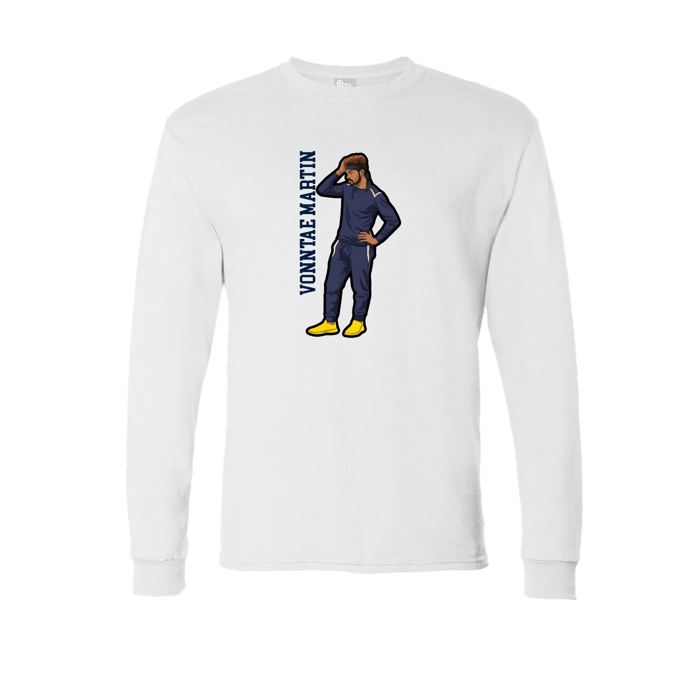 Long Sleeve Tee — Name Vertical in White