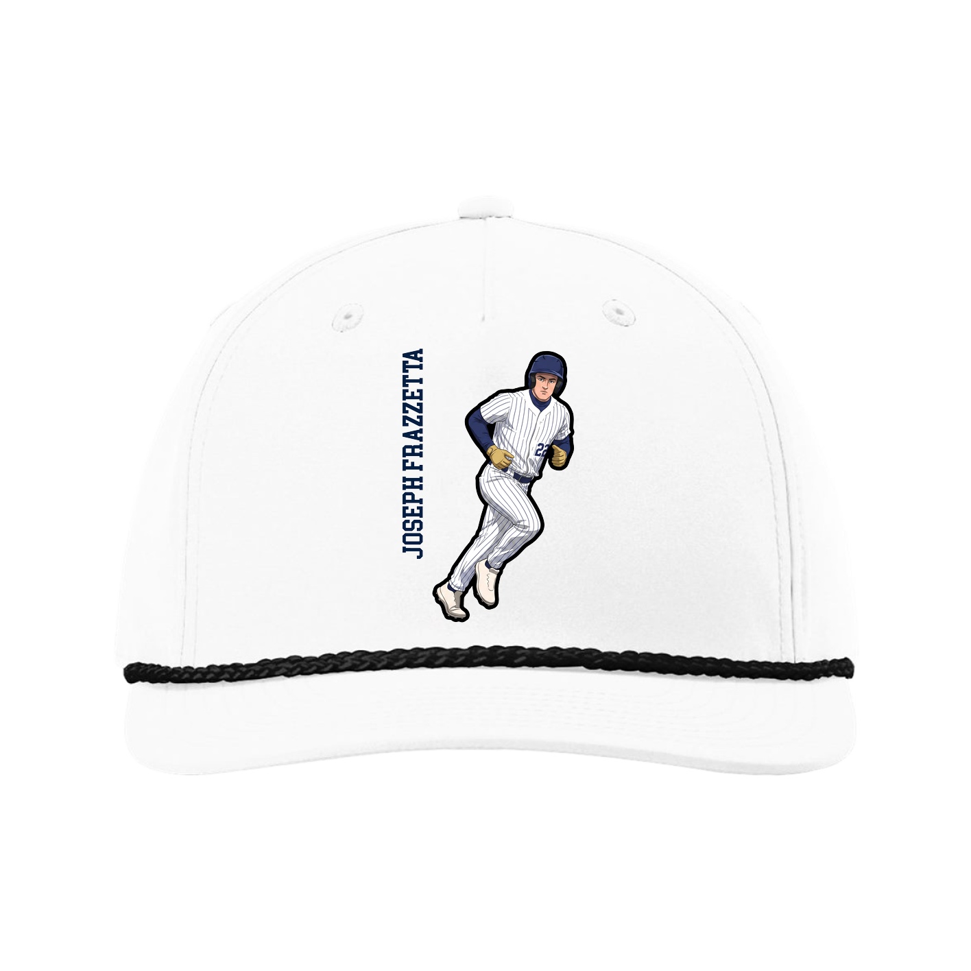Five-Panel Classic Rope Cap — Name Vertical in White