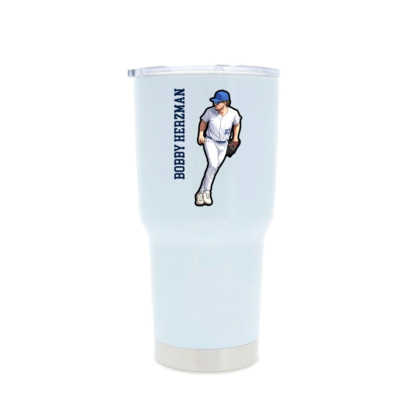 30oz Stainless Steel Tumbler — Name Vertical in White