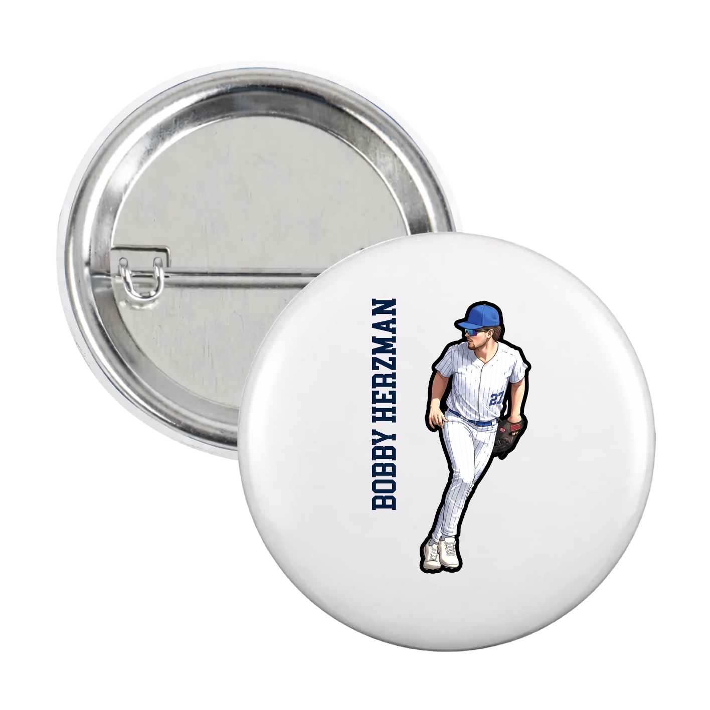 Game Day Button — Name Vertical in White