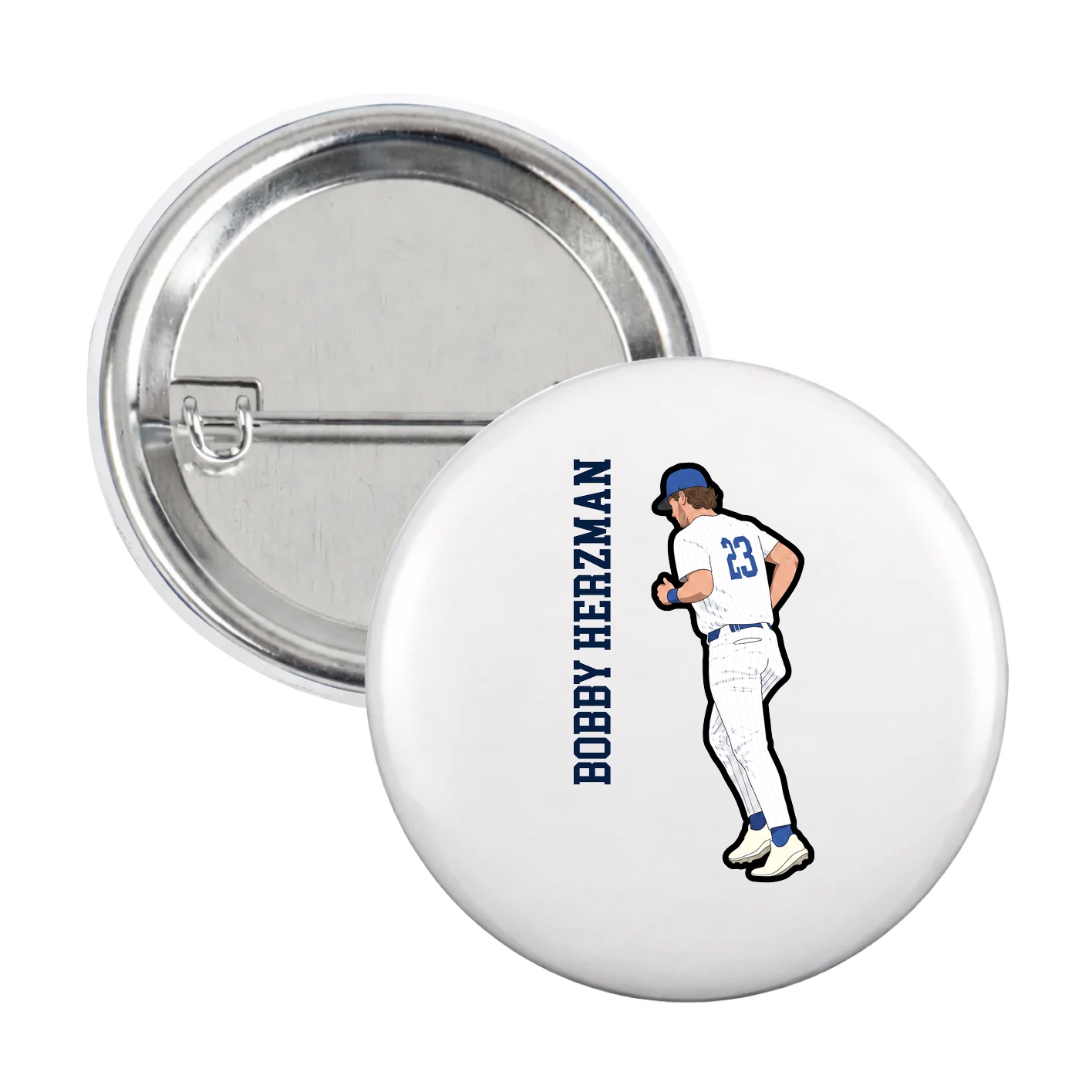 Game Day Button — Name Vertical in White
