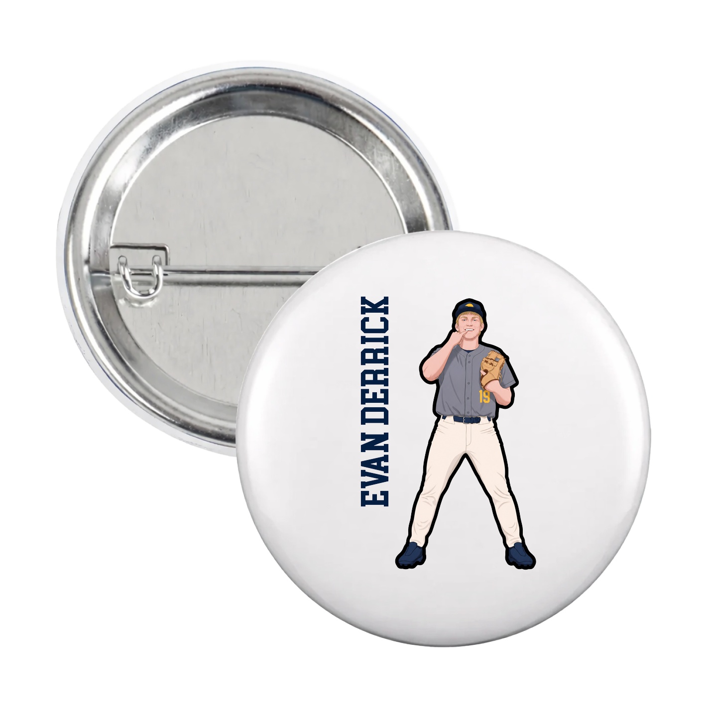Game Day Button — Name Vertical in White