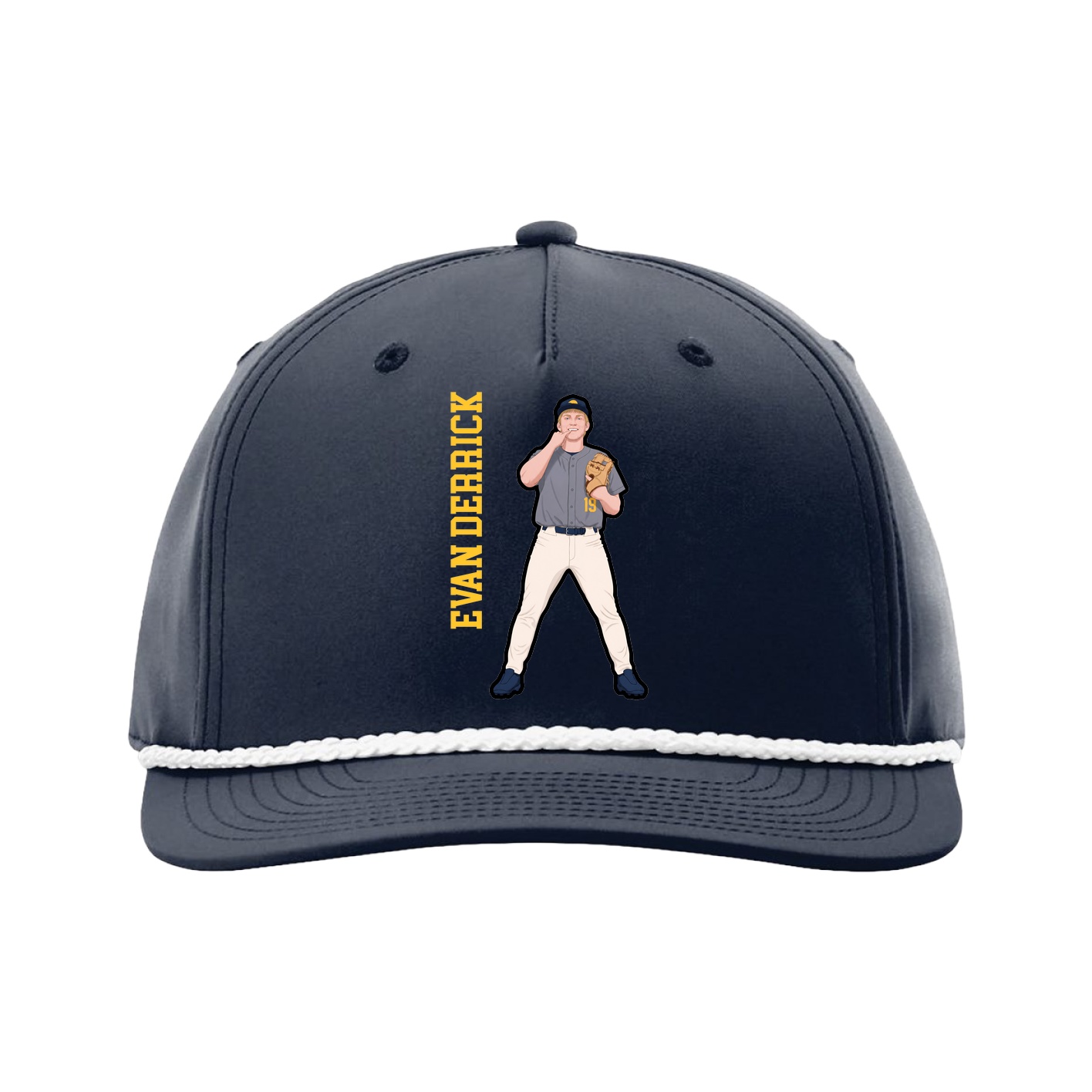 Five-Panel Classic Rope Cap — Name Vertical in Navy