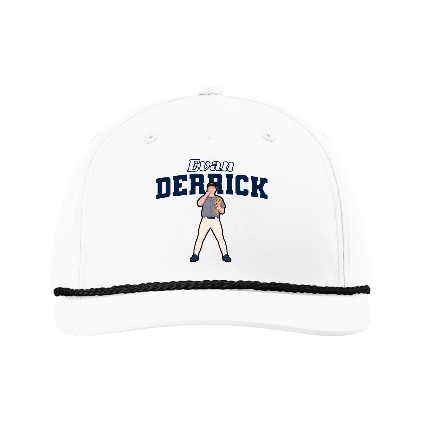 Five-Panel Classic Rope Cap — Name Arch in White
