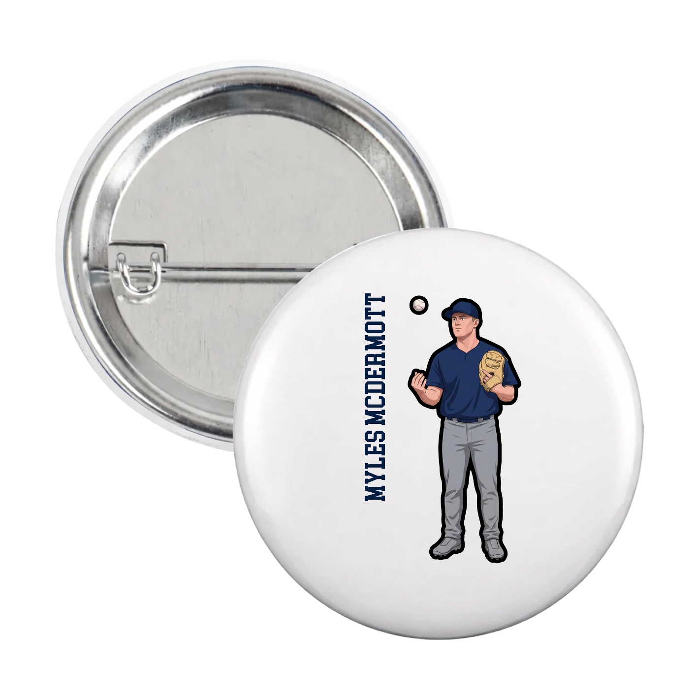 Game Day Button — Name Vertical in White