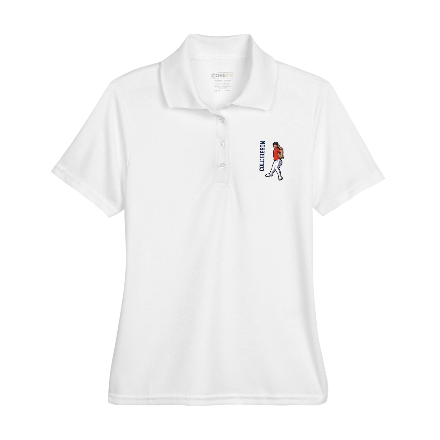 Womens Performance Polo — Name Vertical in White