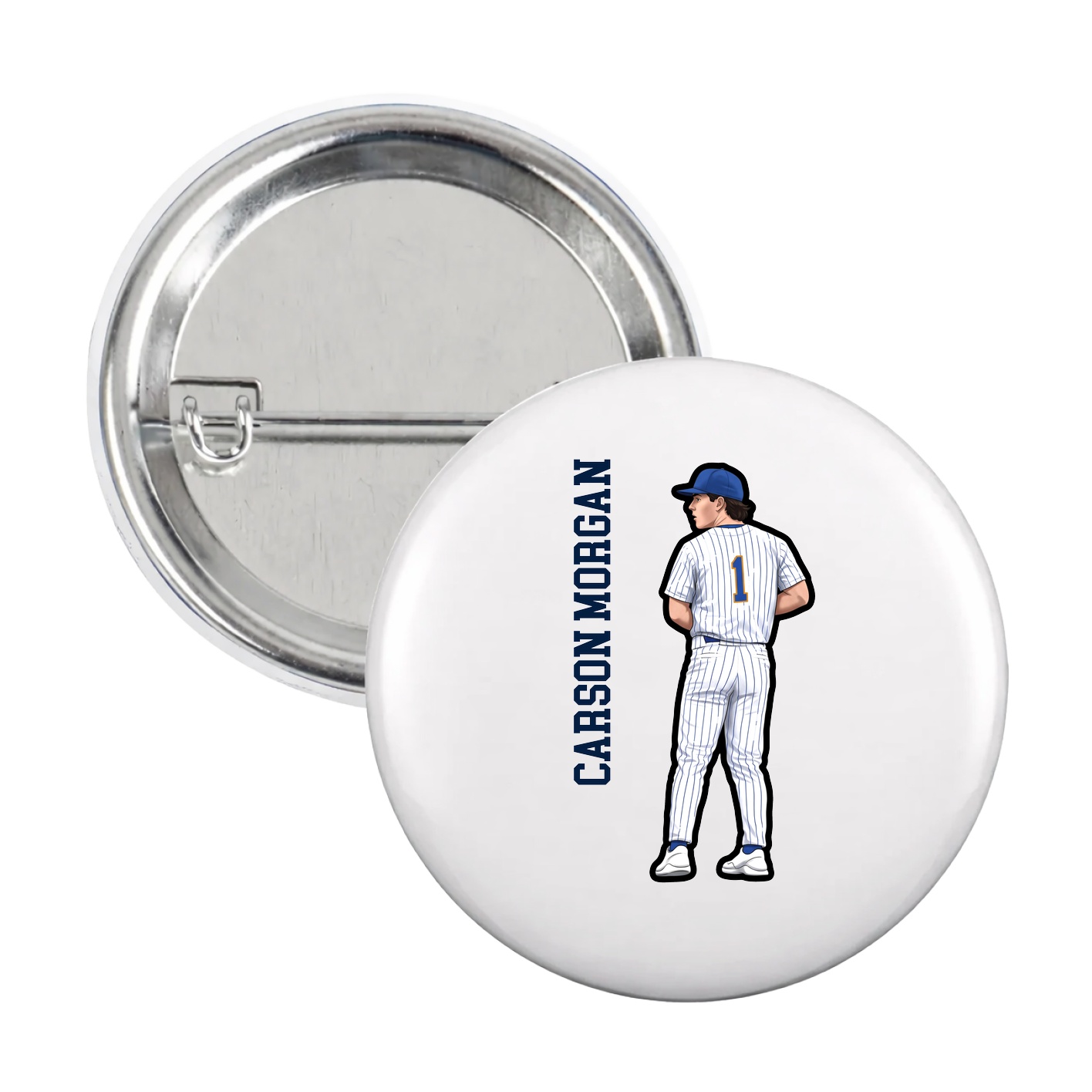 Game Day Button — Name Vertical in White