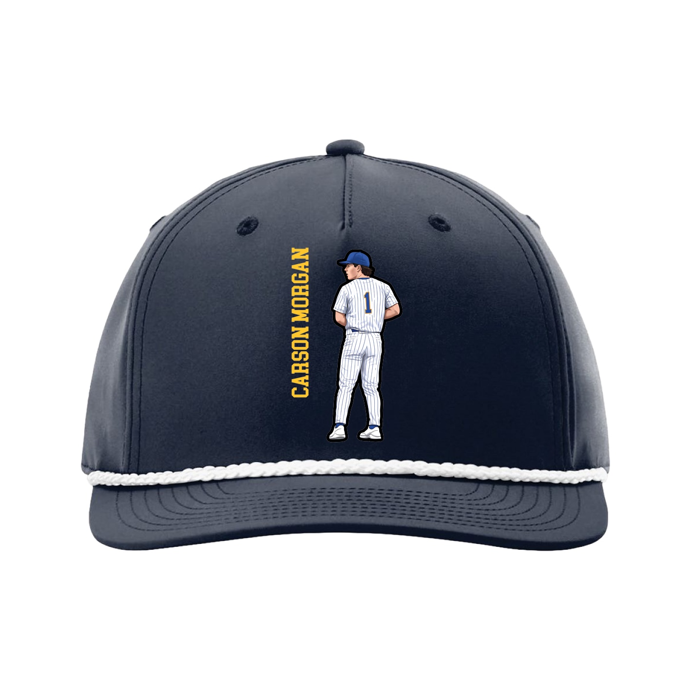 Five-Panel Classic Rope Cap — Name Vertical in Navy
