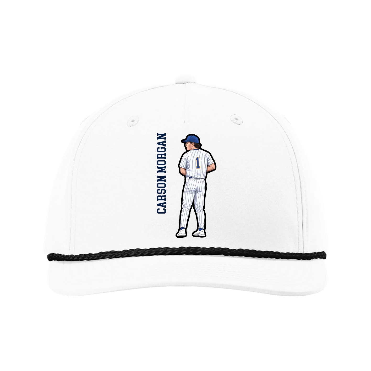 Five-Panel Classic Rope Cap — Name Vertical in White