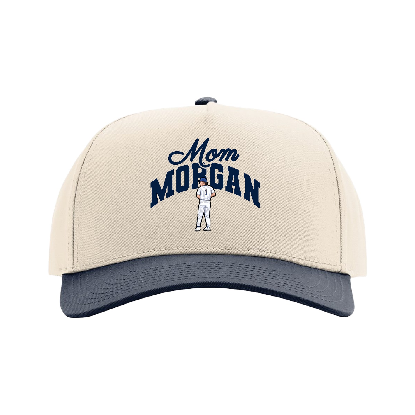 Full Fabric Five-Panel Champ Cap — Mothers Day Arch in Cream/Navy