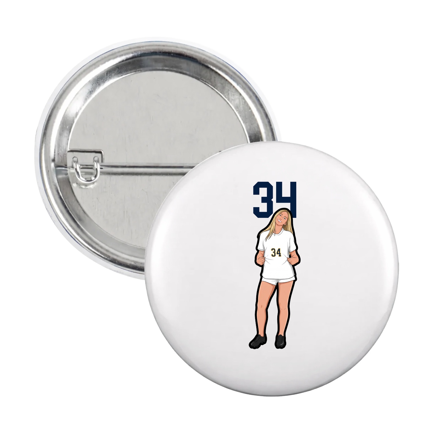 Game Day Button — Number Top in White