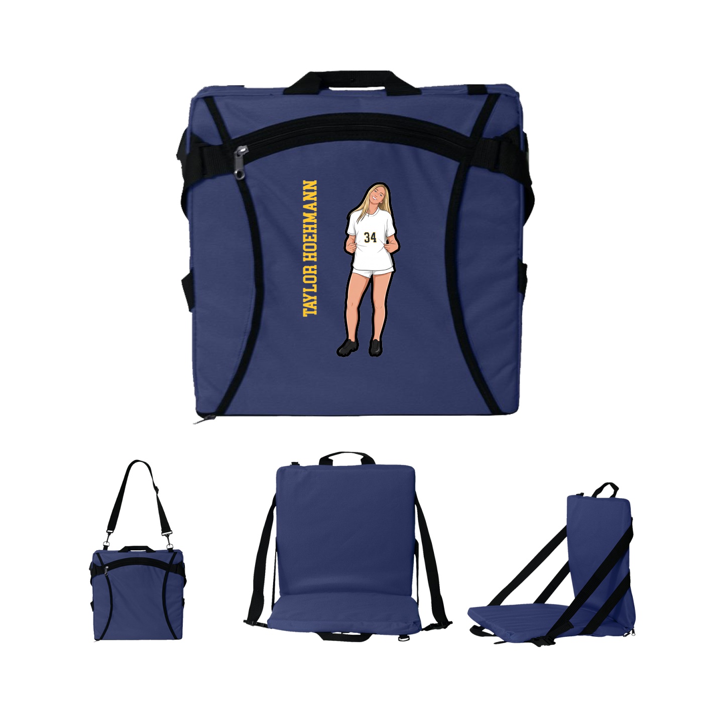 Folding Stadium Seat — Name Vertical in Navy