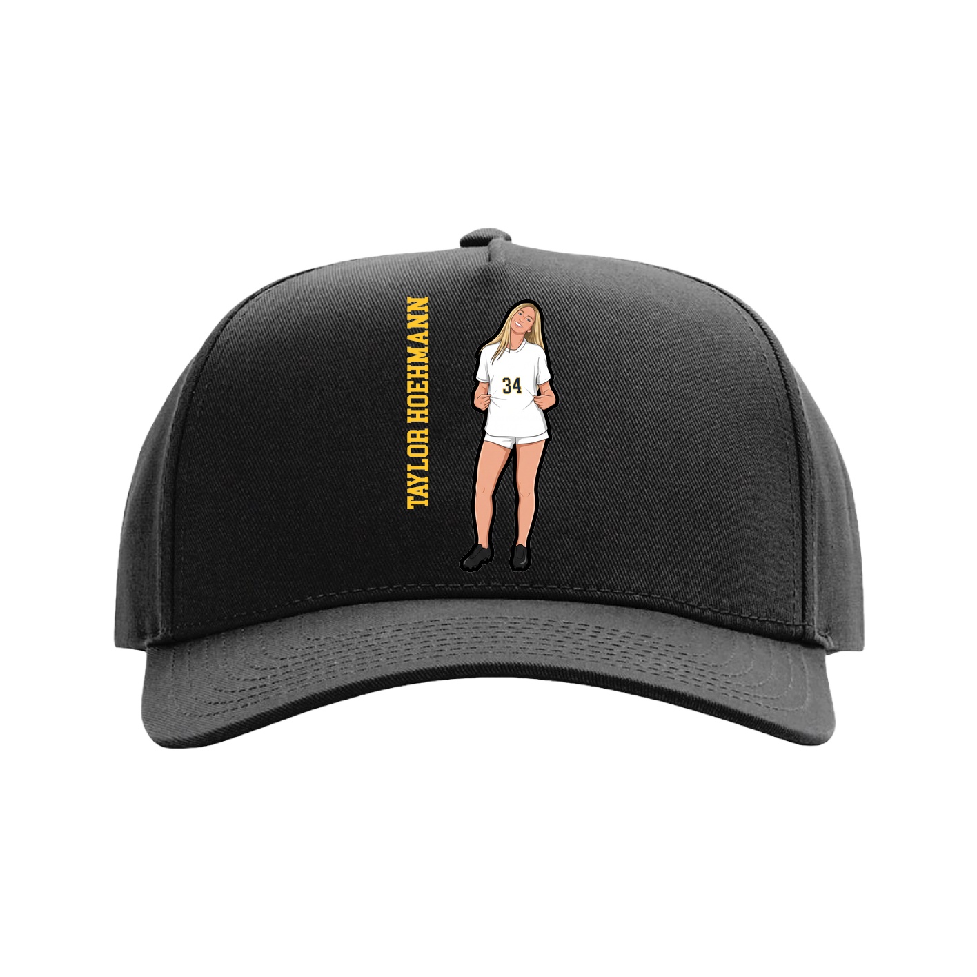 Full Fabric Five-Panel Champ Cap — Name Vertical in Black