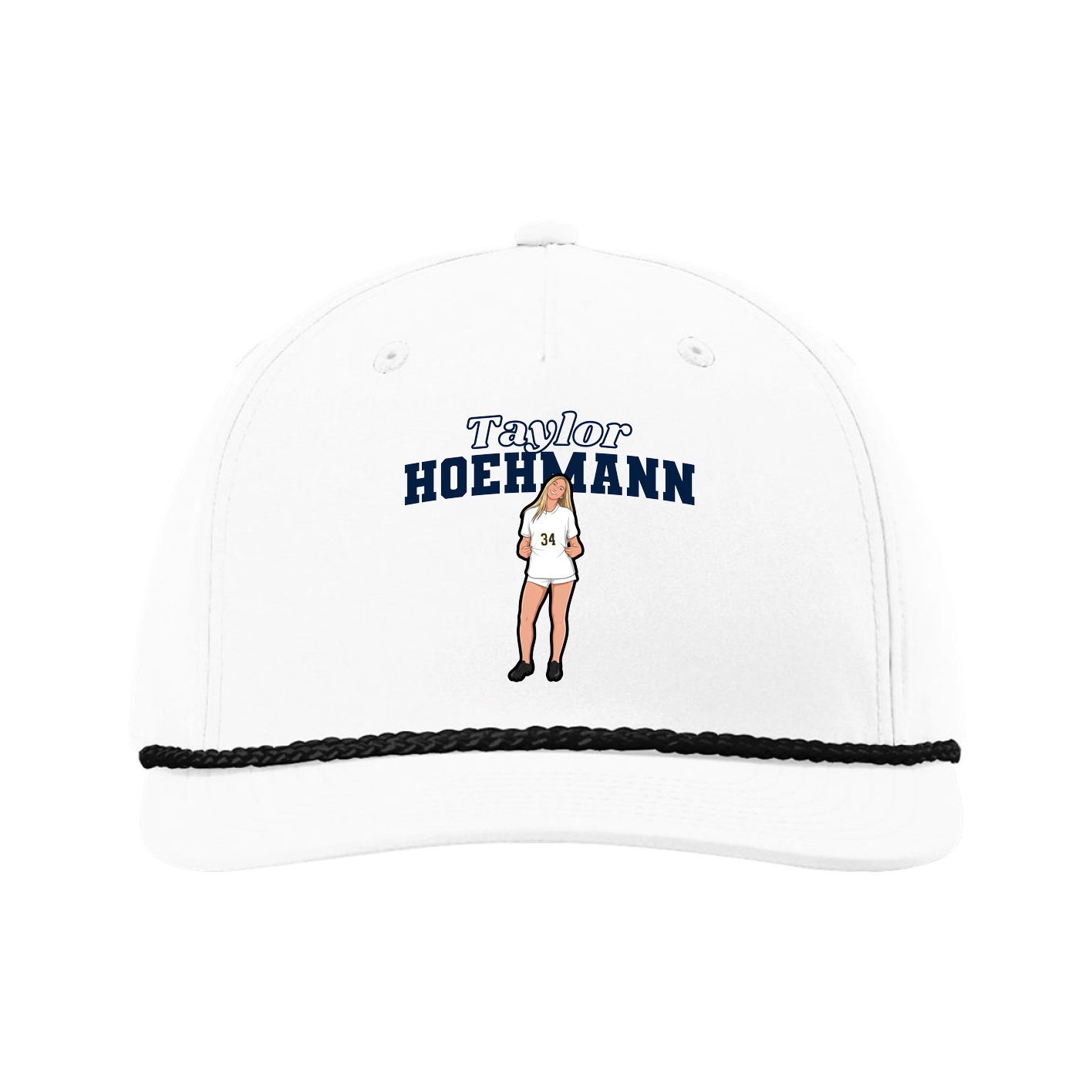 Five-Panel Classic Rope Cap — Name Arch in White