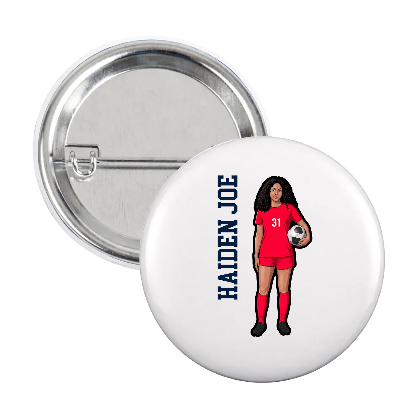 Game Day Button — Name Vertical in White