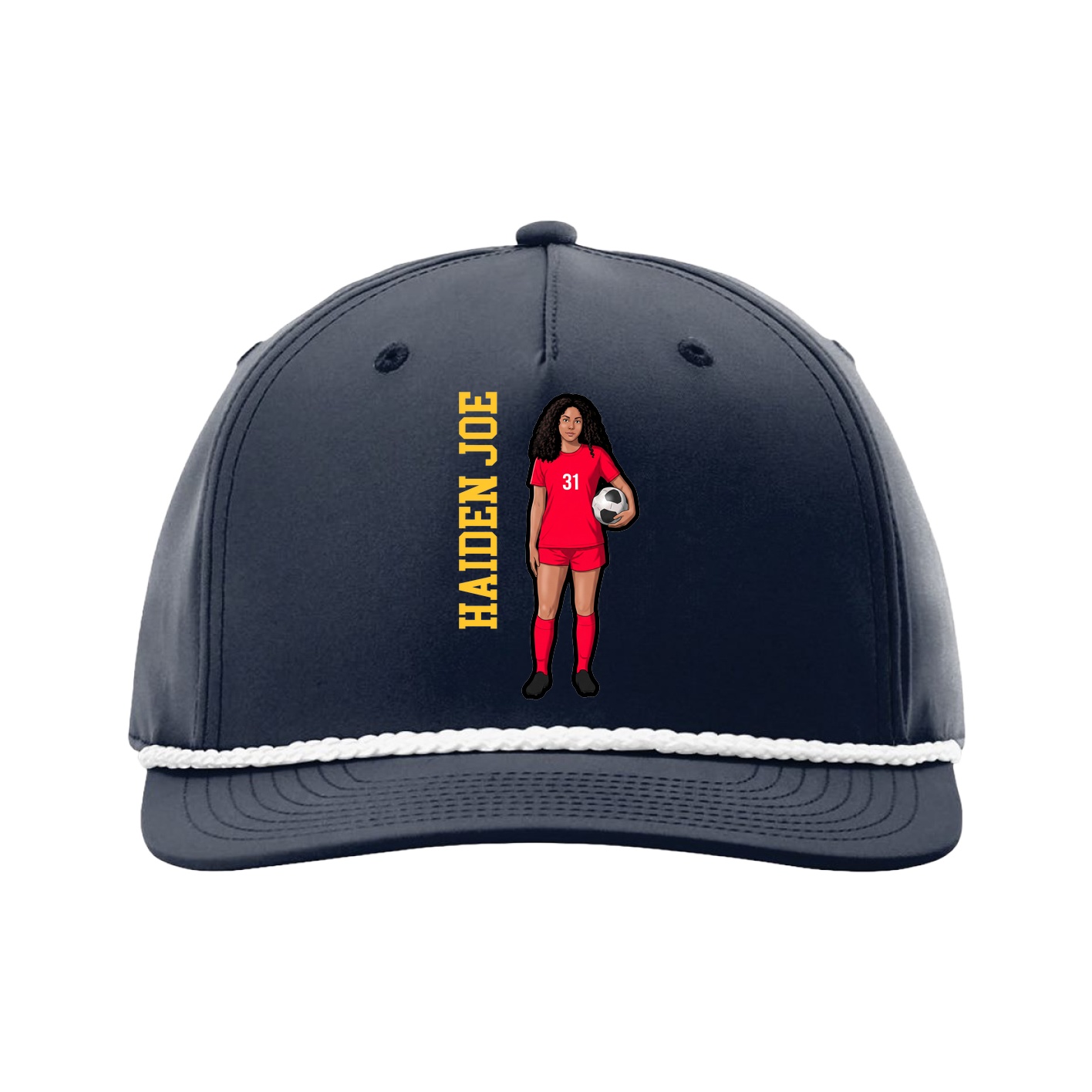 Five-Panel Classic Rope Cap — Name Vertical in Navy