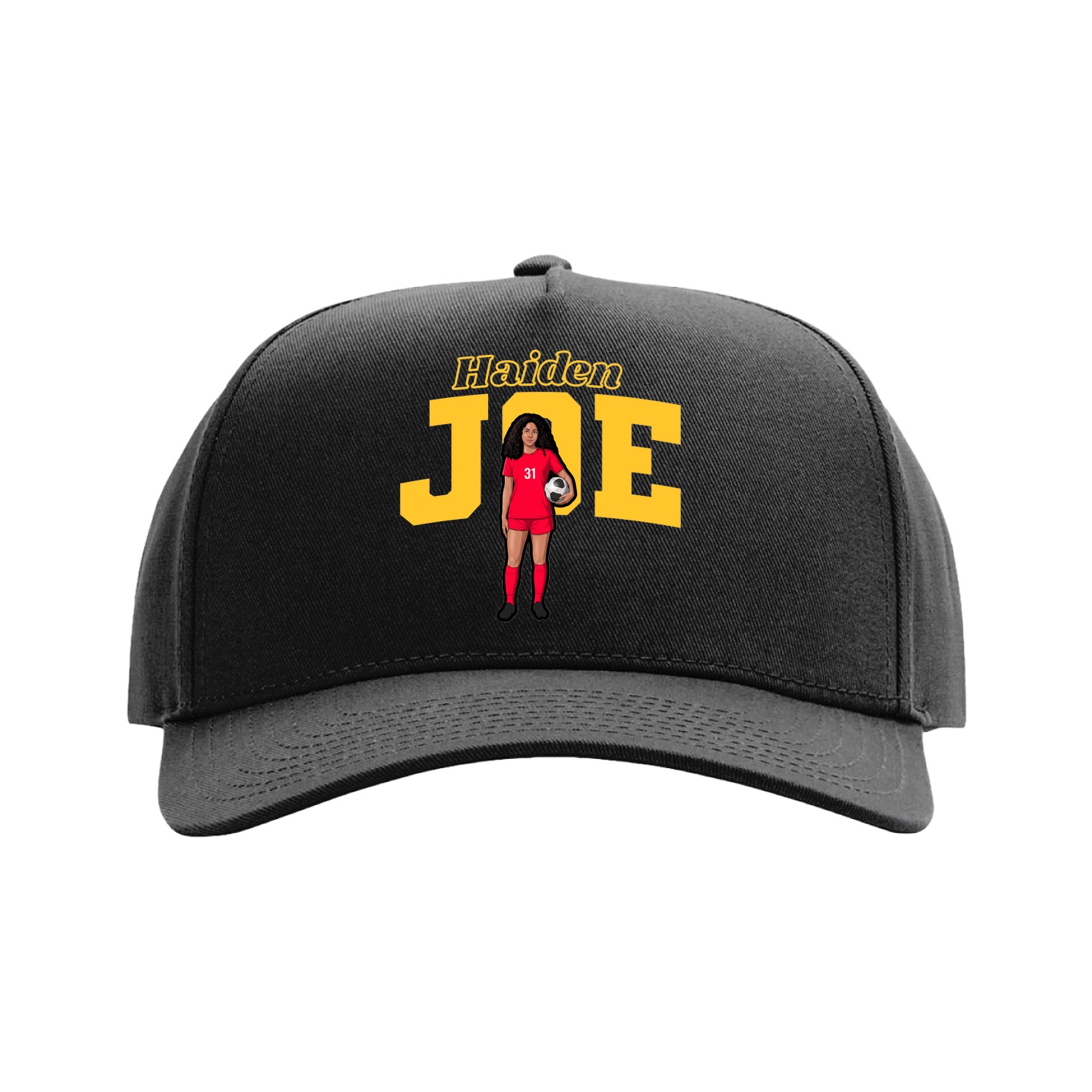 Full Fabric Five-Panel Champ Cap — Name Arch in Black