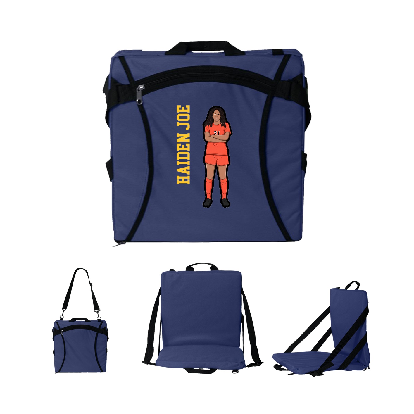 Folding Stadium Seat — Name Vertical in Navy