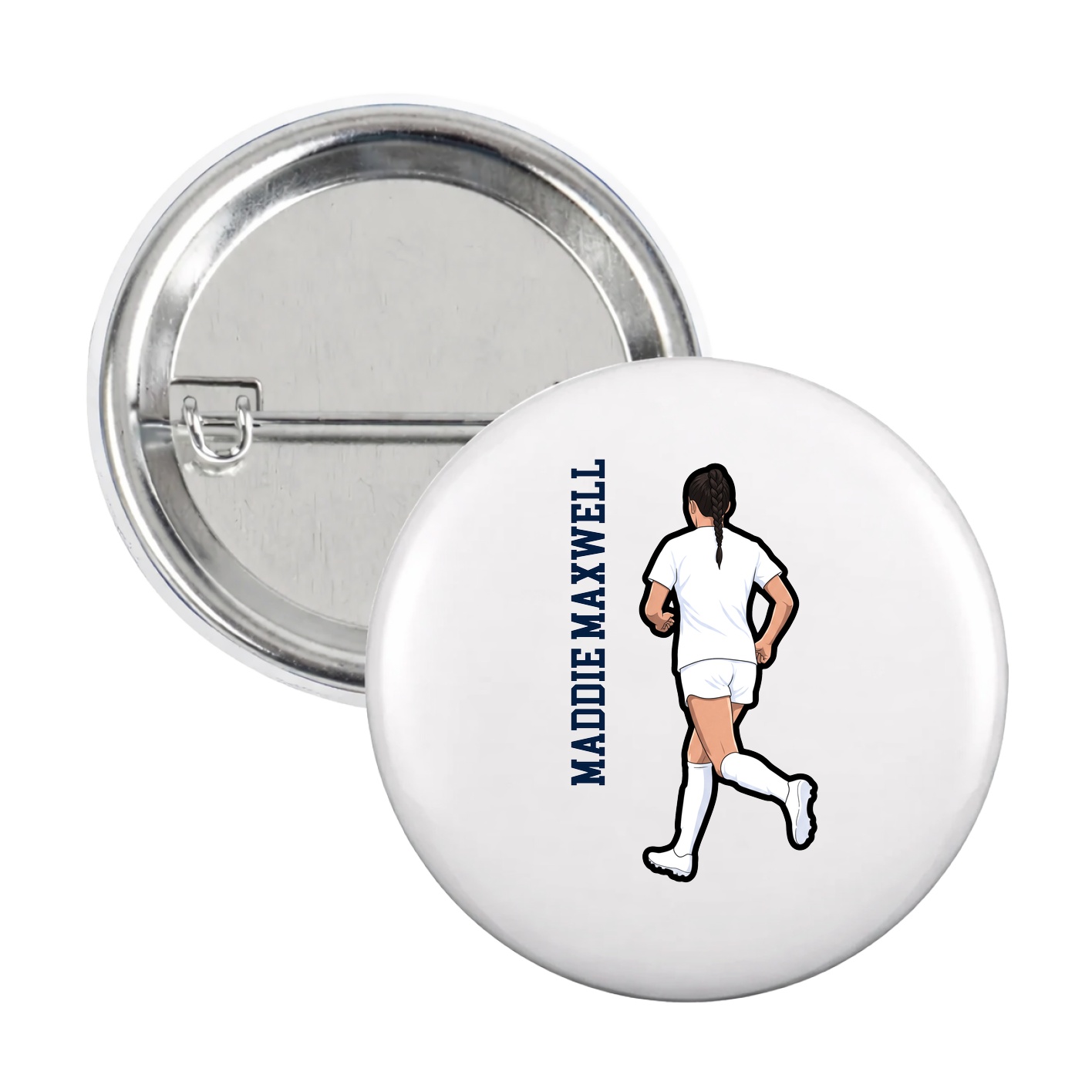 Game Day Button — Name Vertical in White