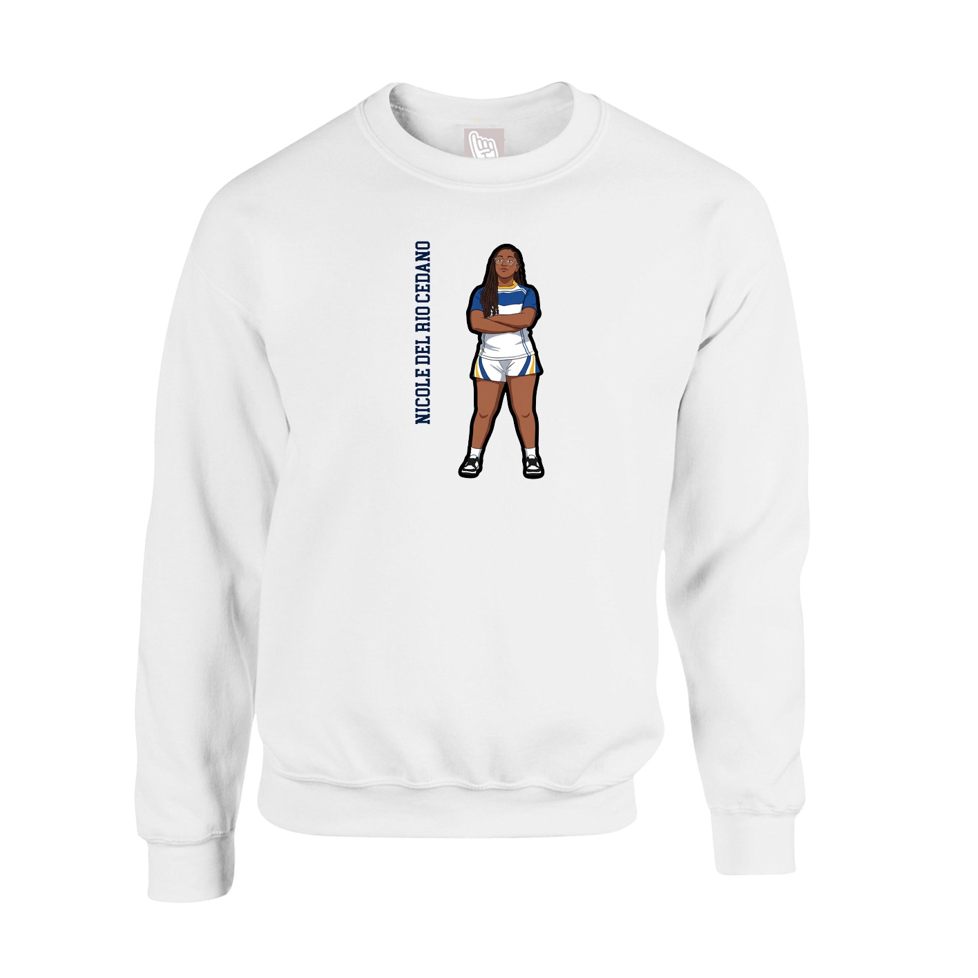 Fleece Crew — Name Vertical in White