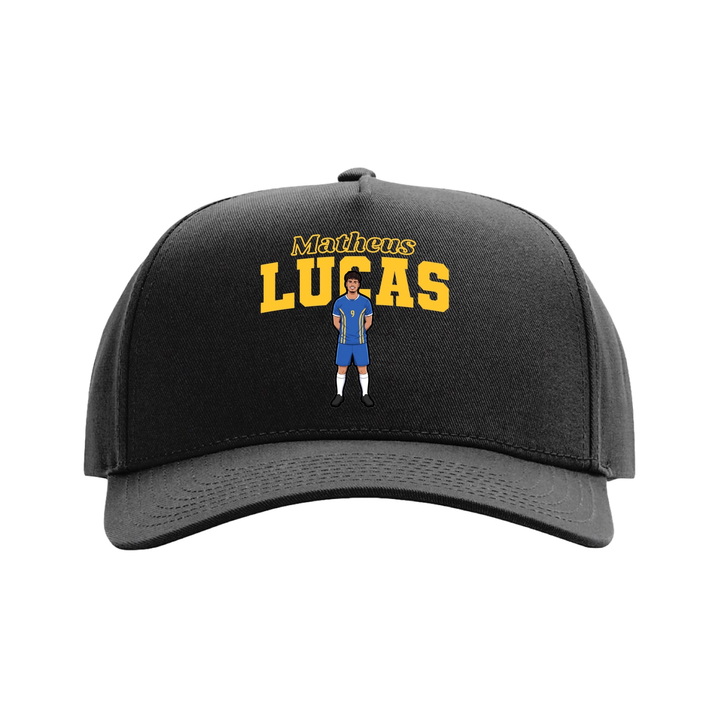 Full Fabric Five-Panel Champ Cap — Name Arch in Black