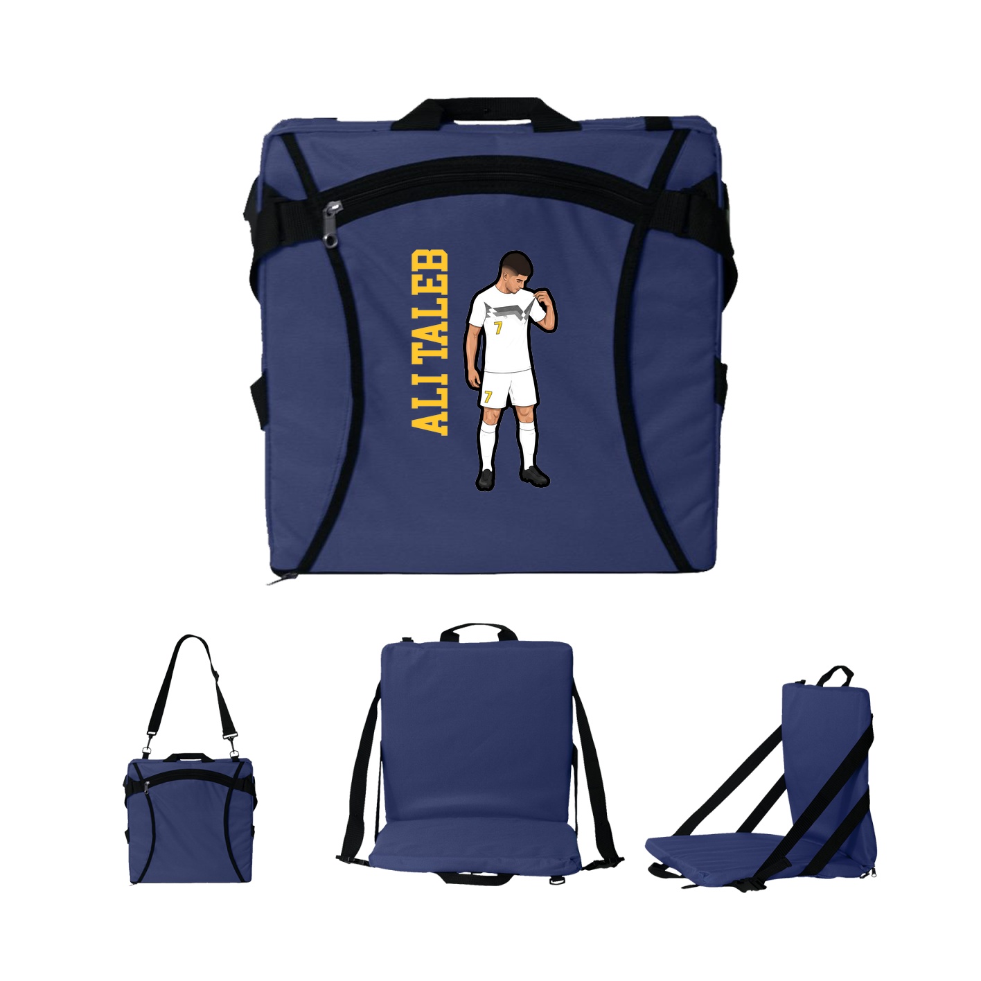 Folding Stadium Seat — Name Vertical in Navy