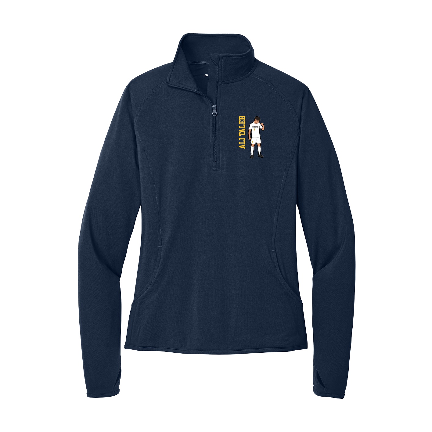 Women's Q-Zip Pullover — Name Vertical in Navy