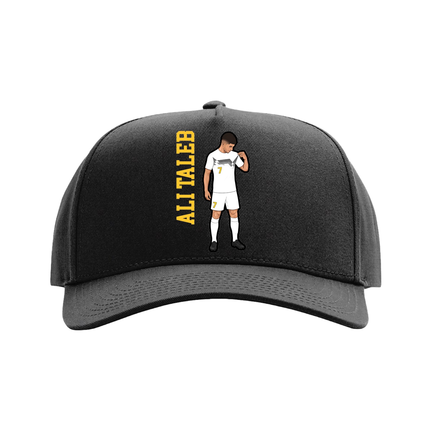Full Fabric Five-Panel Champ Cap — Name Vertical in Black