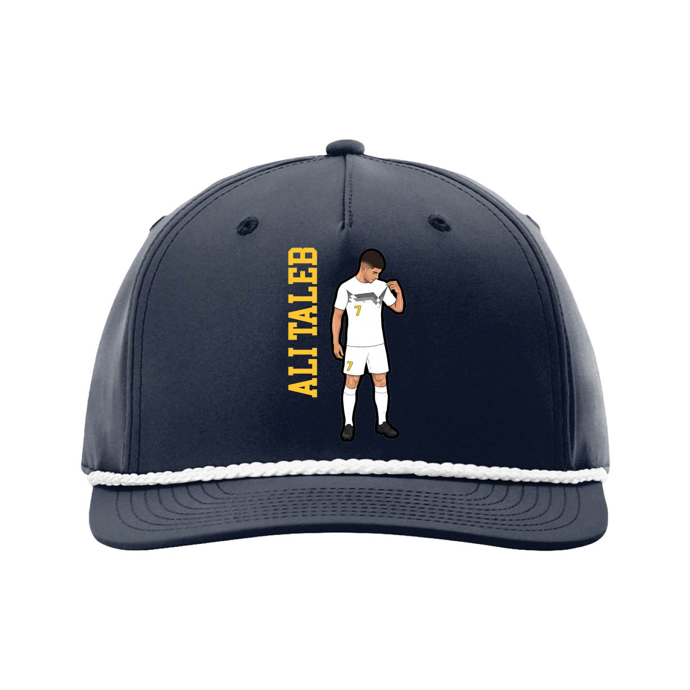 Five-Panel Classic Rope Cap — Name Vertical in Navy