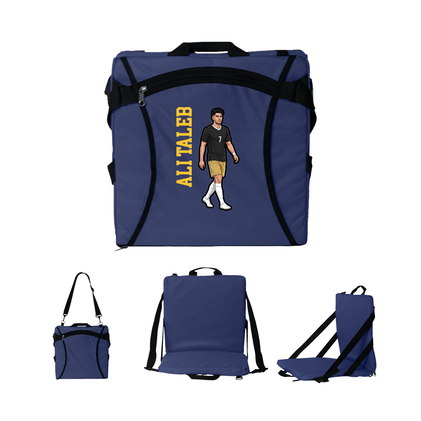 Folding Stadium Seat — Name Vertical in Navy