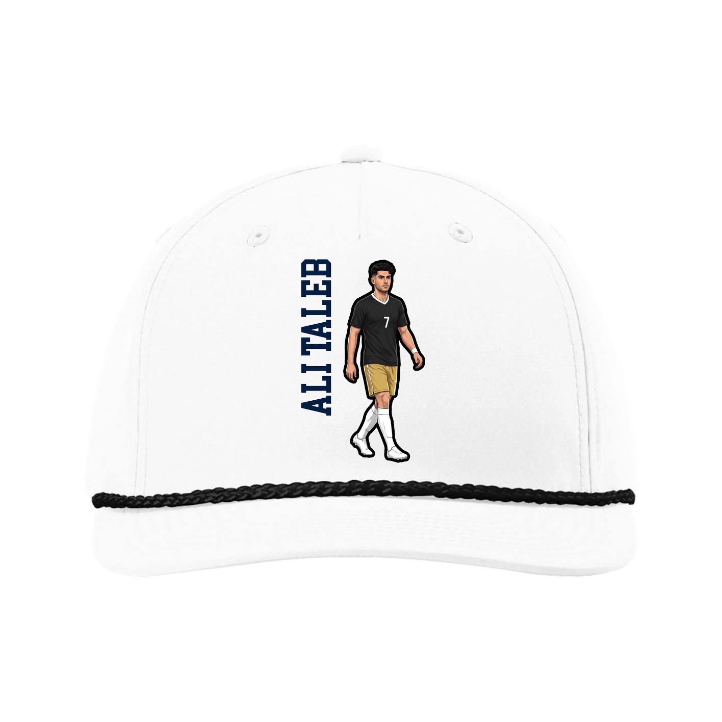 Five-Panel Classic Rope Cap — Name Vertical in White