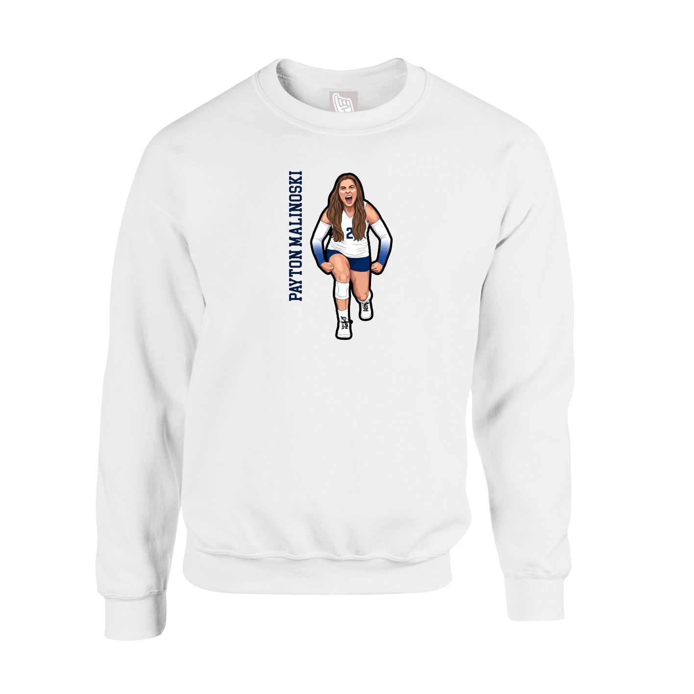 Fleece Crew — Name Vertical in White