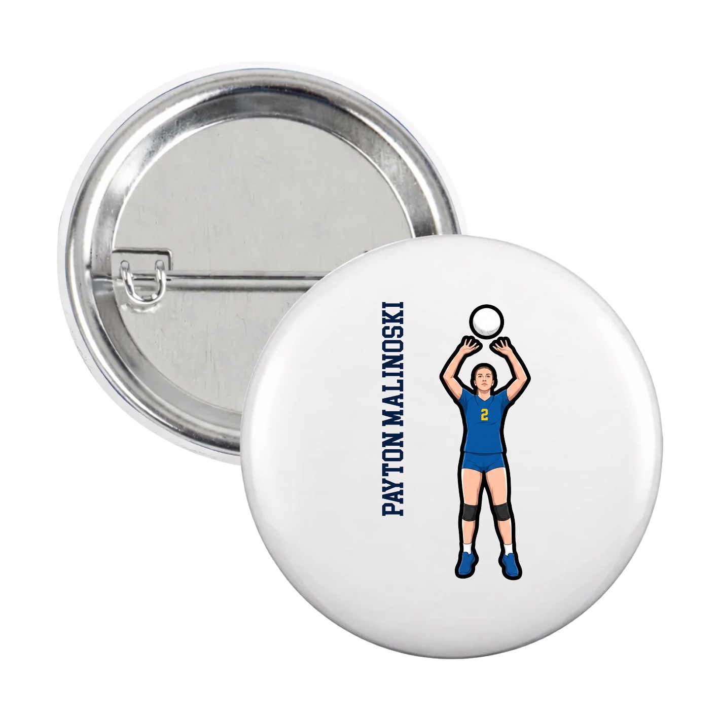 Game Day Button — Name Vertical in White