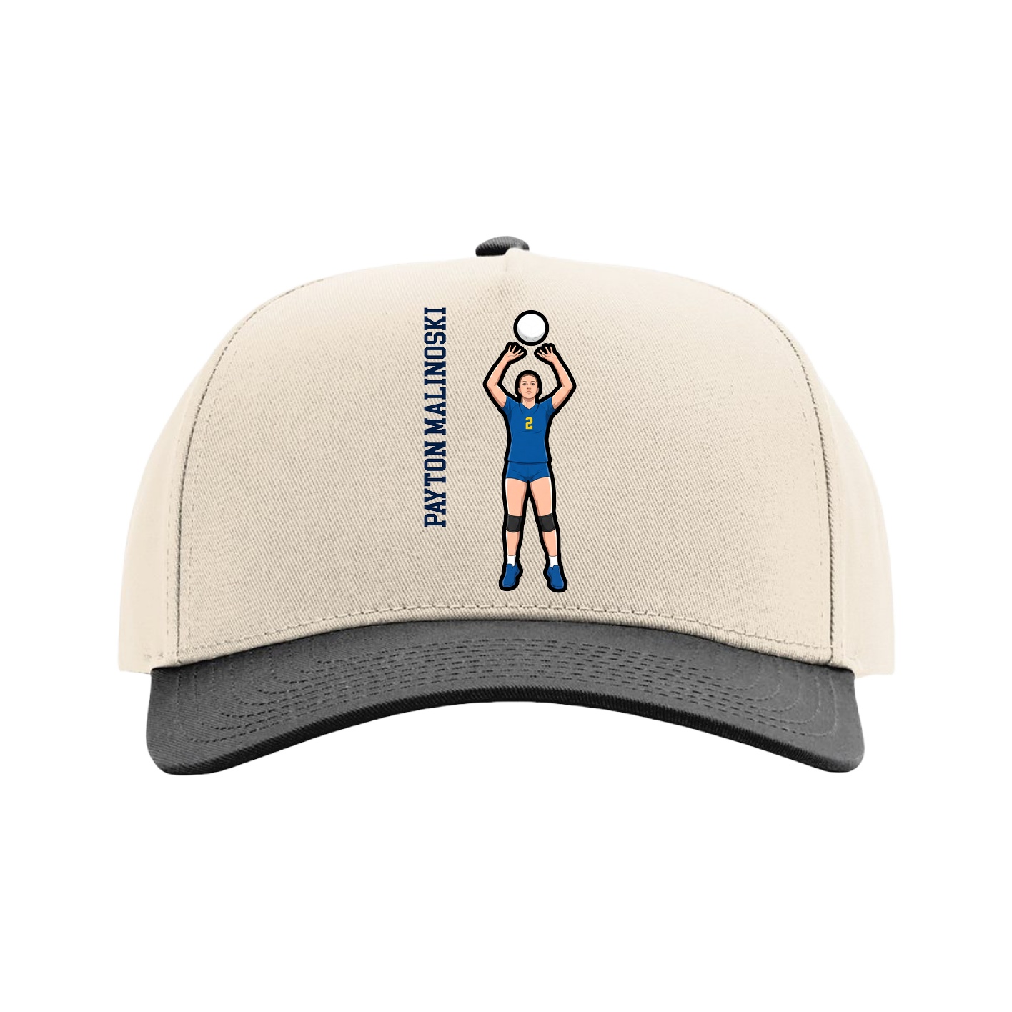 Full Fabric Five-Panel Champ Cap — Name Vertical in Cream/Black
