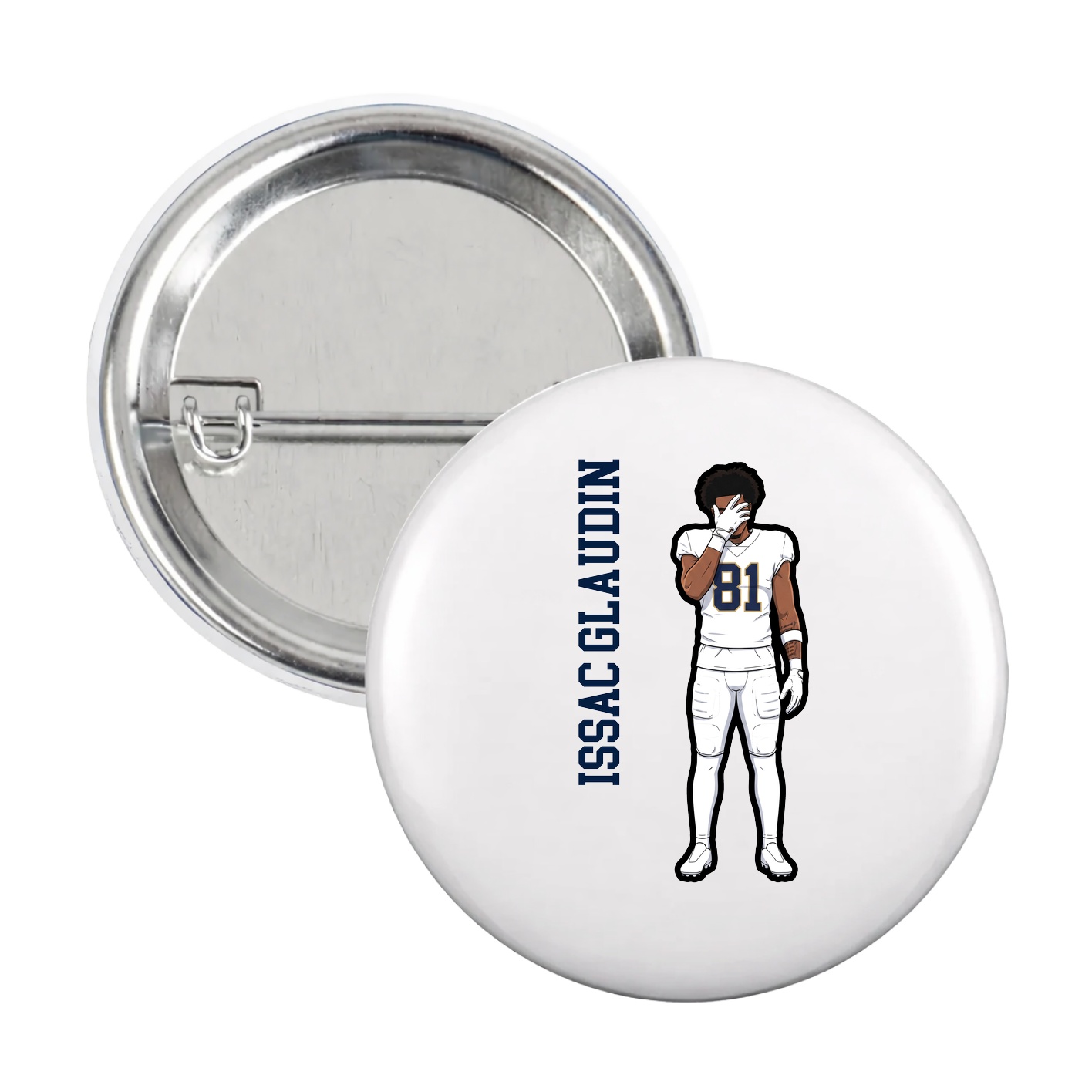 Game Day Button — Name Vertical in White
