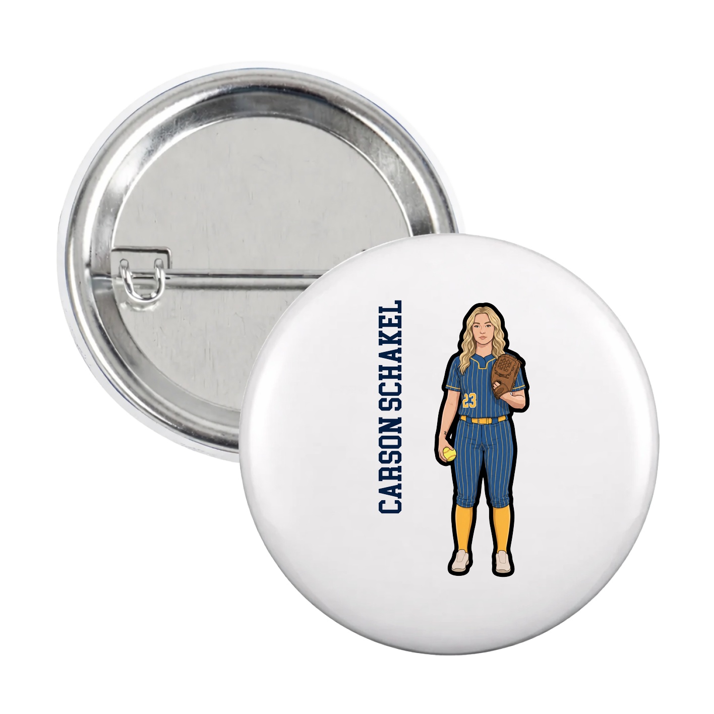 Game Day Button — Name Vertical in White