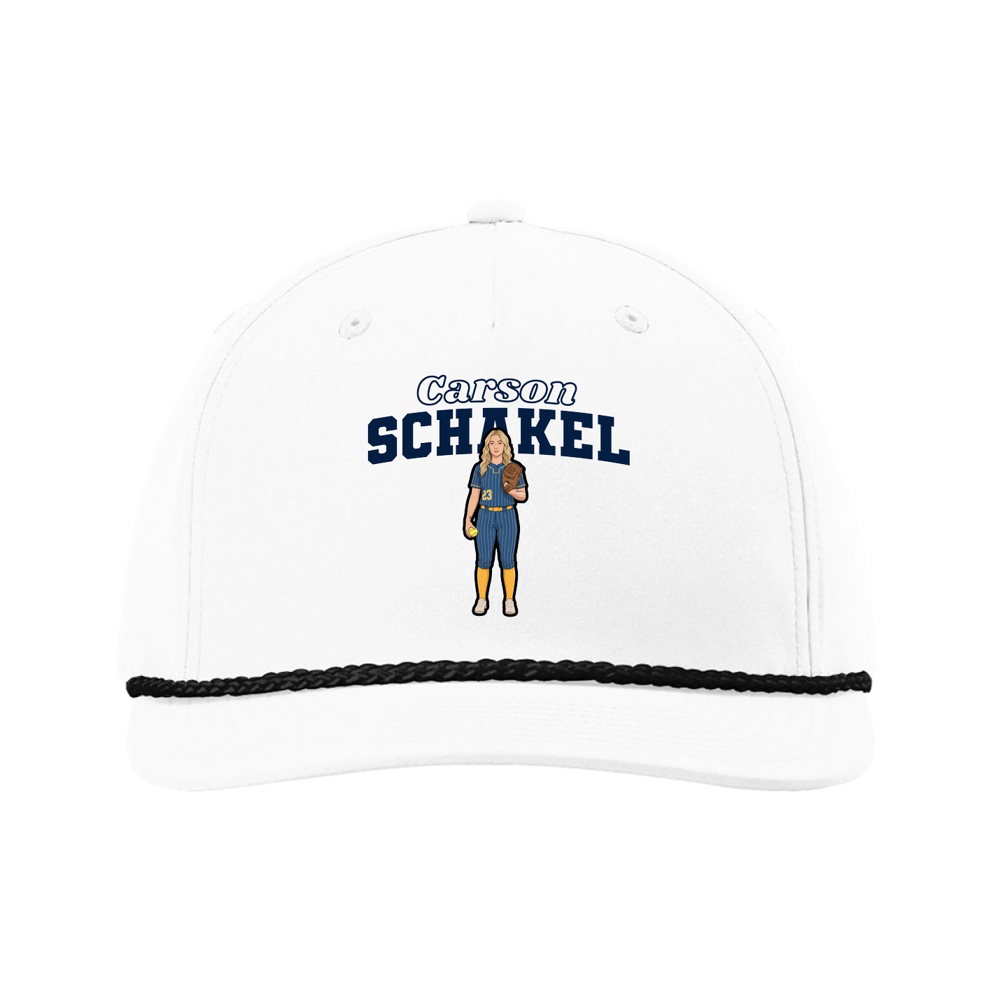 Five-Panel Classic Rope Cap — Name Arch in White