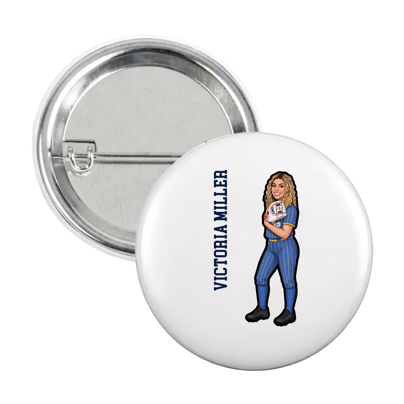 Game Day Button — Name Vertical in White