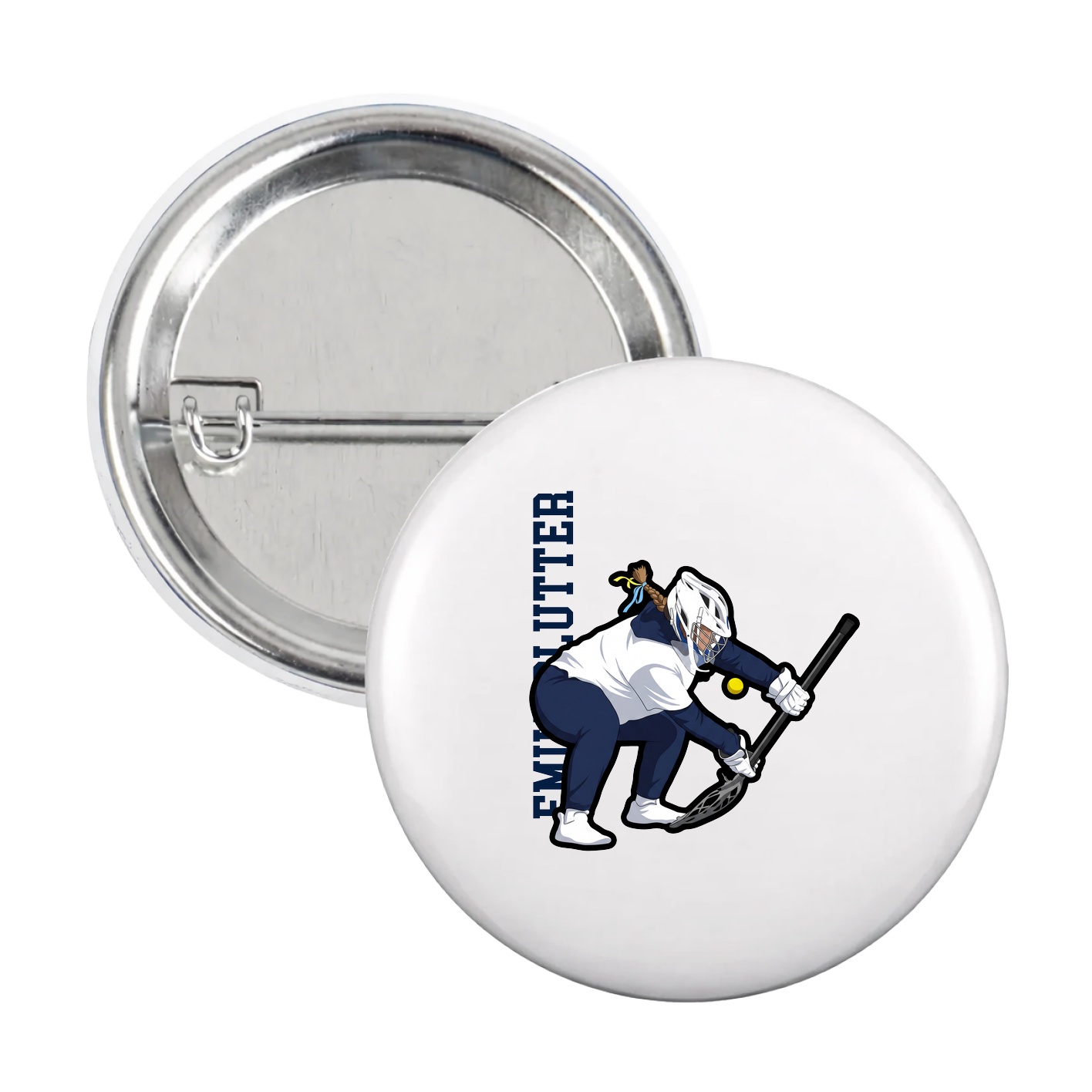 Game Day Button — Name Vertical in White