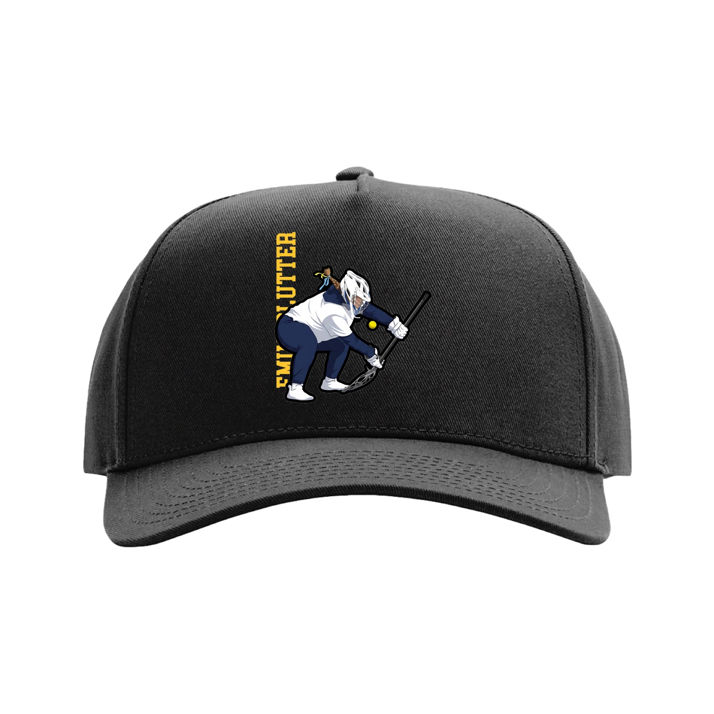 Full Fabric Five-Panel Champ Cap — Name Vertical in Black