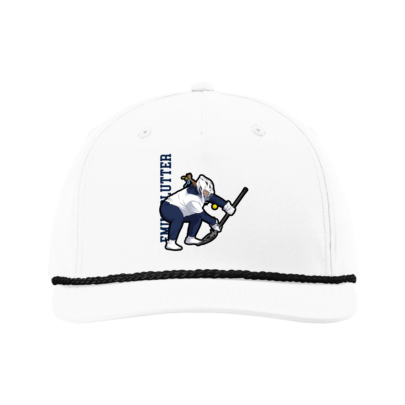 Five-Panel Classic Rope Cap — Name Vertical in White