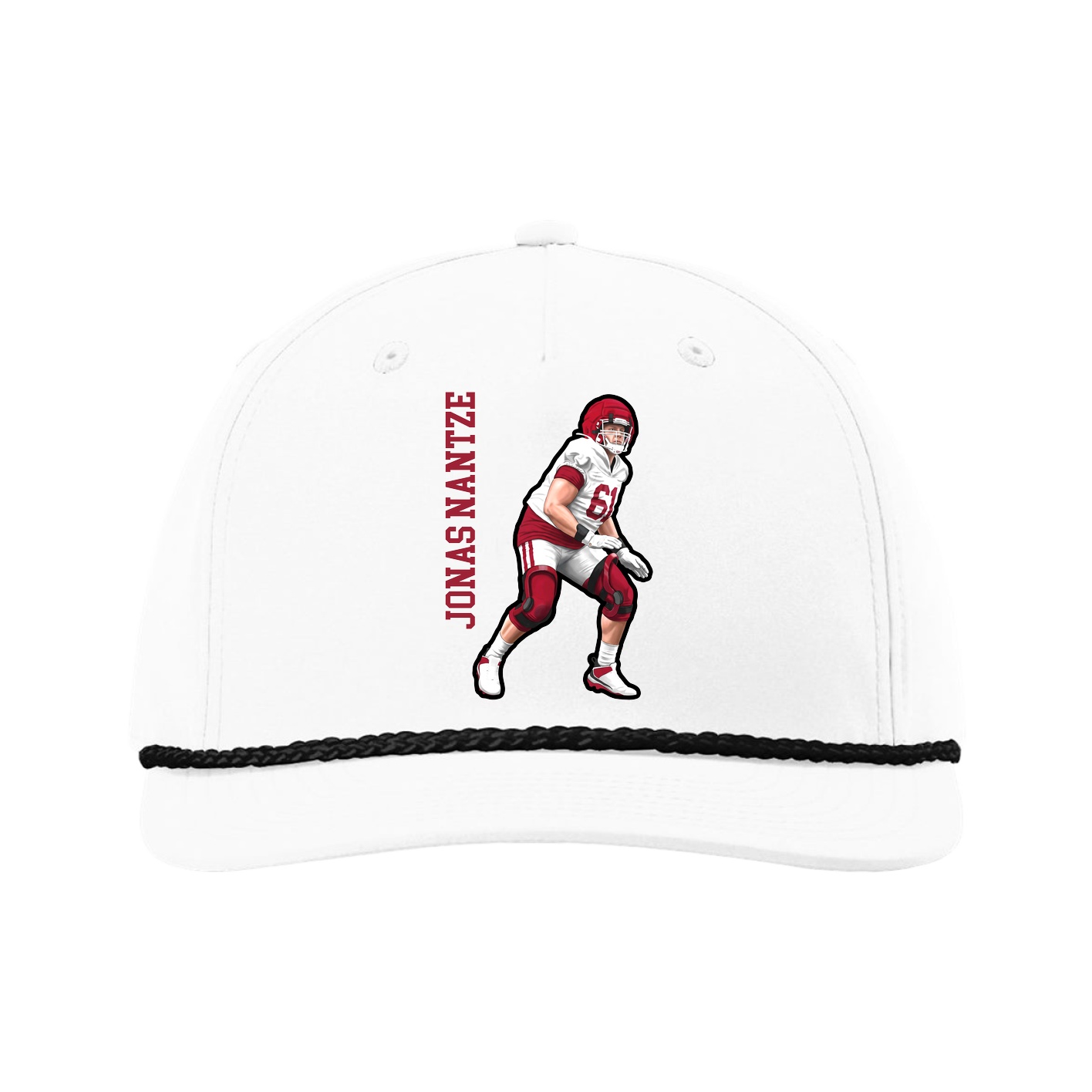 Five-Panel Classic Rope Cap — Name Vertical in White